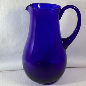 Hand blown Cobalt  Deep Blue Clear Glass Pitcher